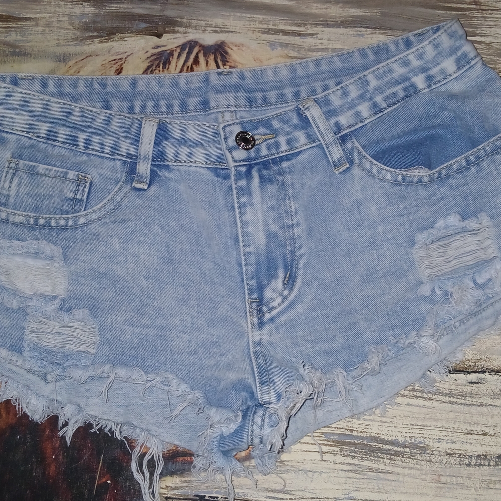 Classic Light Blue Denim Cutoff Shorts - Women
